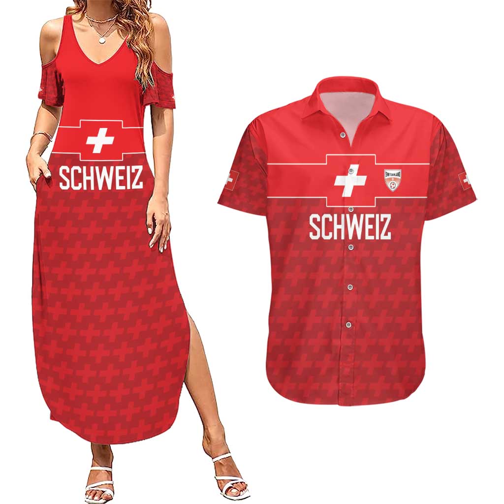 Custom World Football 2026 Switzerland Couples Matching Summer Maxi Dress and Hawaiian Shirt Schweiz Hopp Schwiiz - Wonder Print Shop