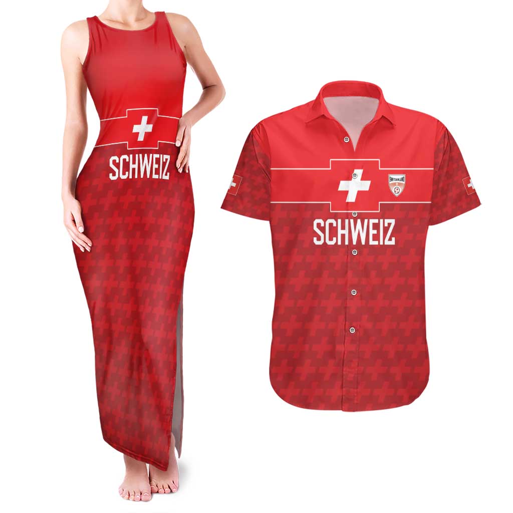 Custom World Football 2026 Switzerland Couples Matching Tank Maxi Dress and Hawaiian Shirt Schweiz Hopp Schwiiz - Wonder Print Shop