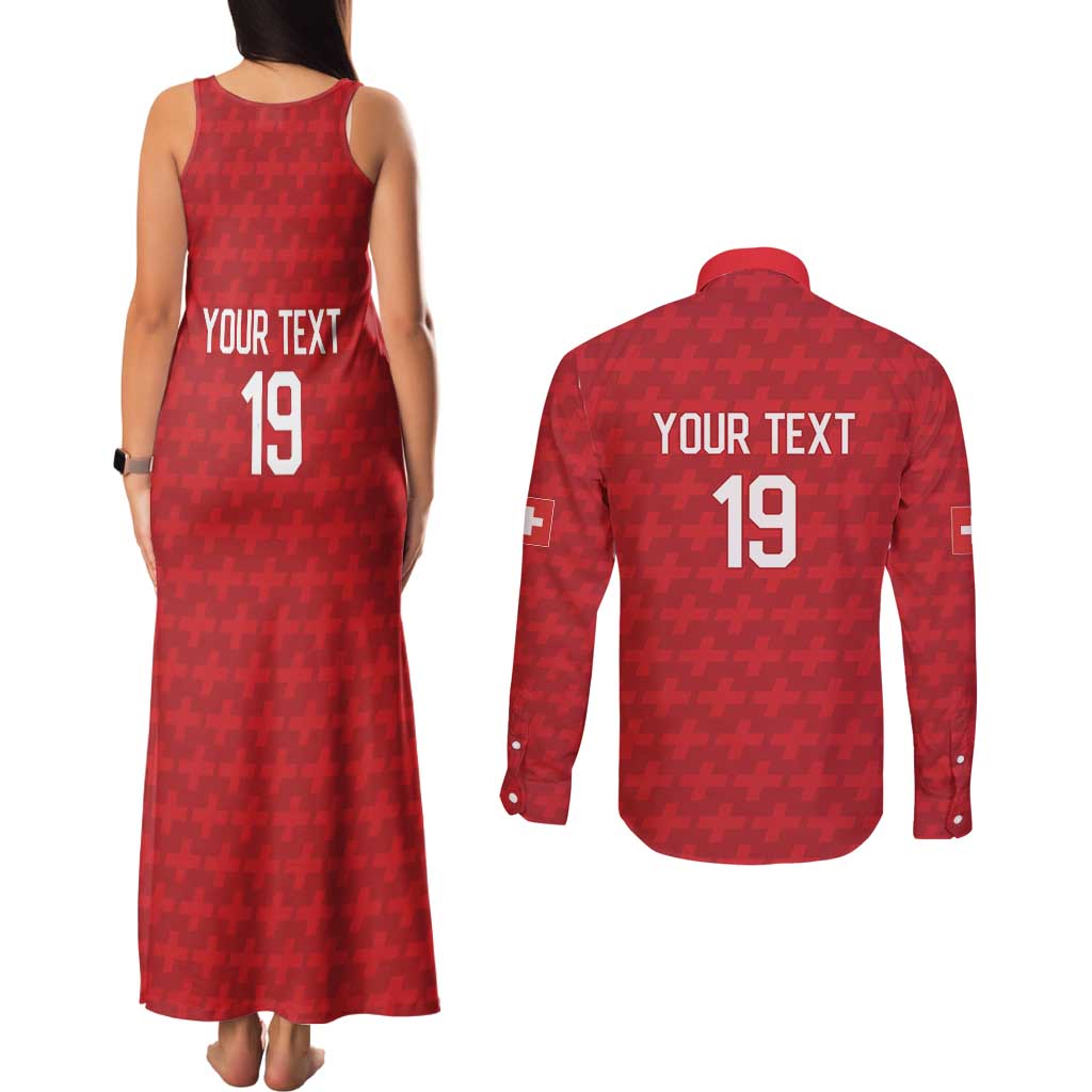 Custom World Football 2026 Switzerland Couples Matching Tank Maxi Dress and Long Sleeve Button Shirt Schweiz Hopp Schwiiz - Wonder Print Shop