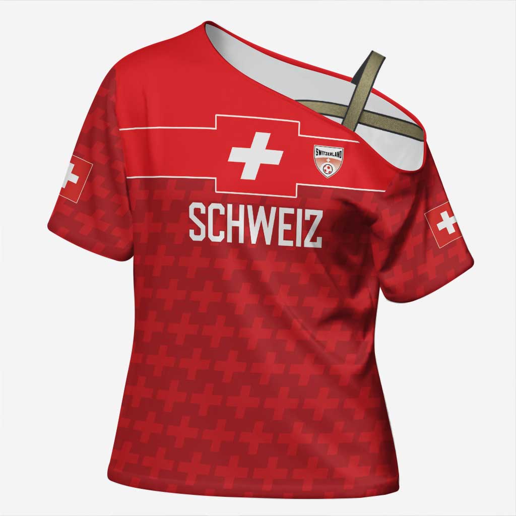 Custom World Football 2026 Switzerland Cross Shoulder Shirt Schweiz Hopp Schwiiz - Wonder Print Shop