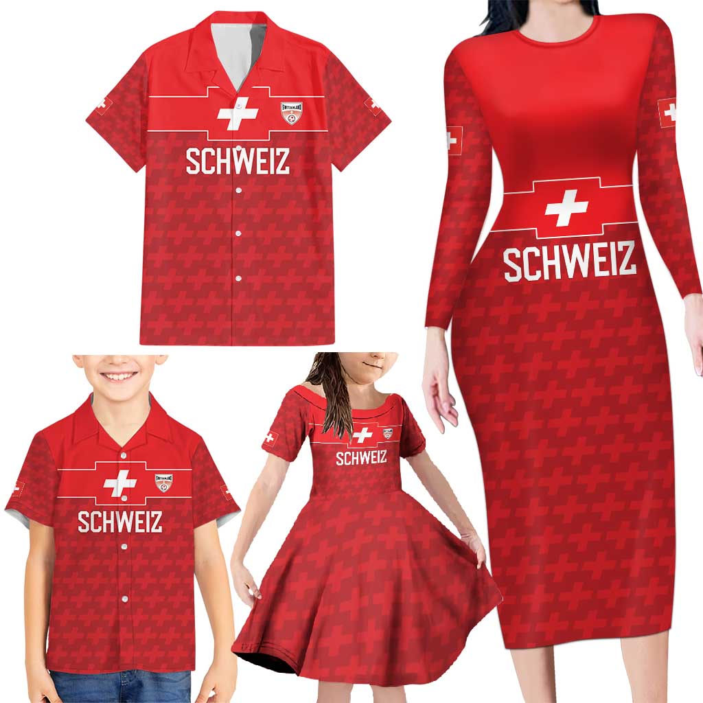 Custom World Football 2026 Switzerland Family Matching Long Sleeve Bodycon Dress and Hawaiian Shirt Schweiz Hopp Schwiiz - Wonder Print Shop
