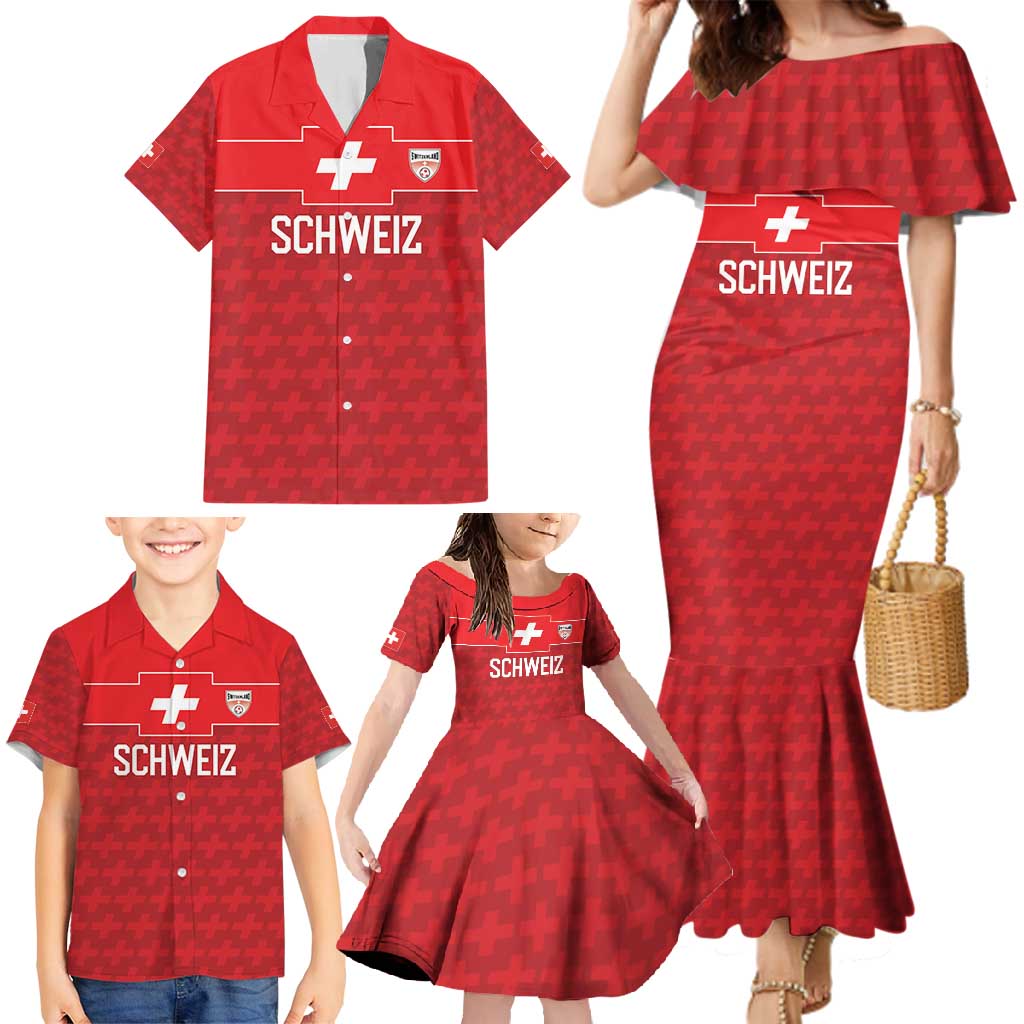 Custom World Football 2026 Switzerland Family Matching Mermaid Dress and Hawaiian Shirt Schweiz Hopp Schwiiz - Wonder Print Shop