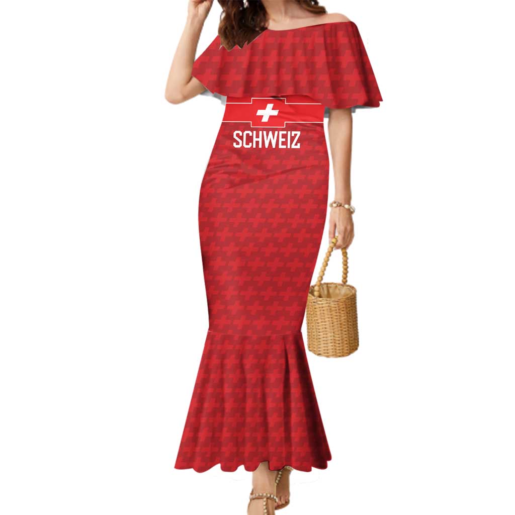 Custom World Football 2026 Switzerland Family Matching Mermaid Dress and Hawaiian Shirt Schweiz Hopp Schwiiz - Wonder Print Shop