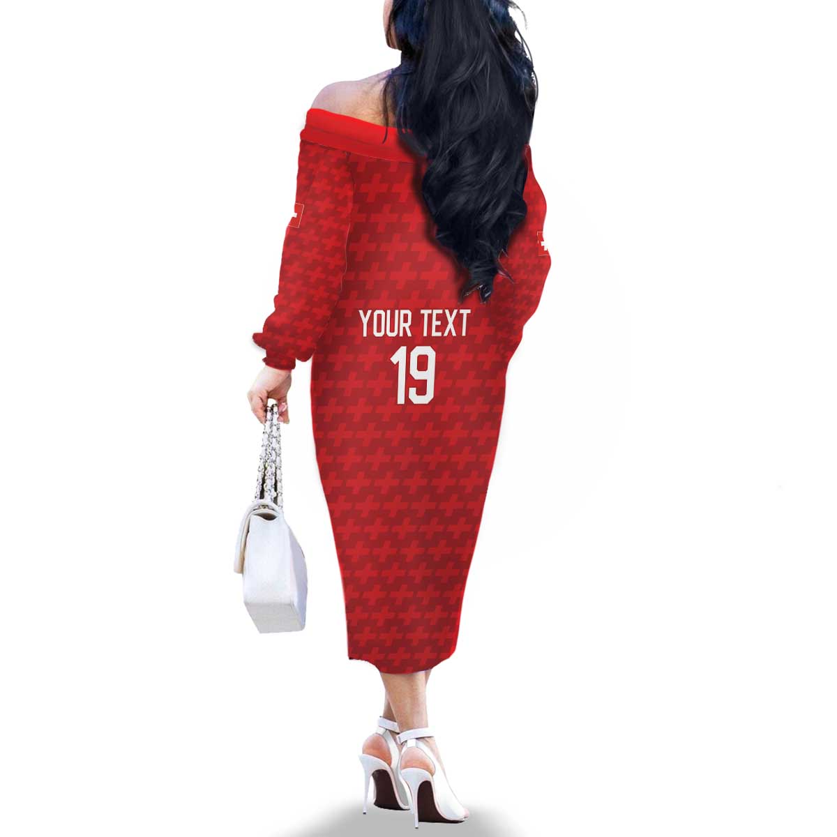 Custom World Football 2026 Switzerland Family Matching Off The Shoulder Long Sleeve Dress and Hawaiian Shirt Schweiz Hopp Schwiiz - Wonder Print Shop