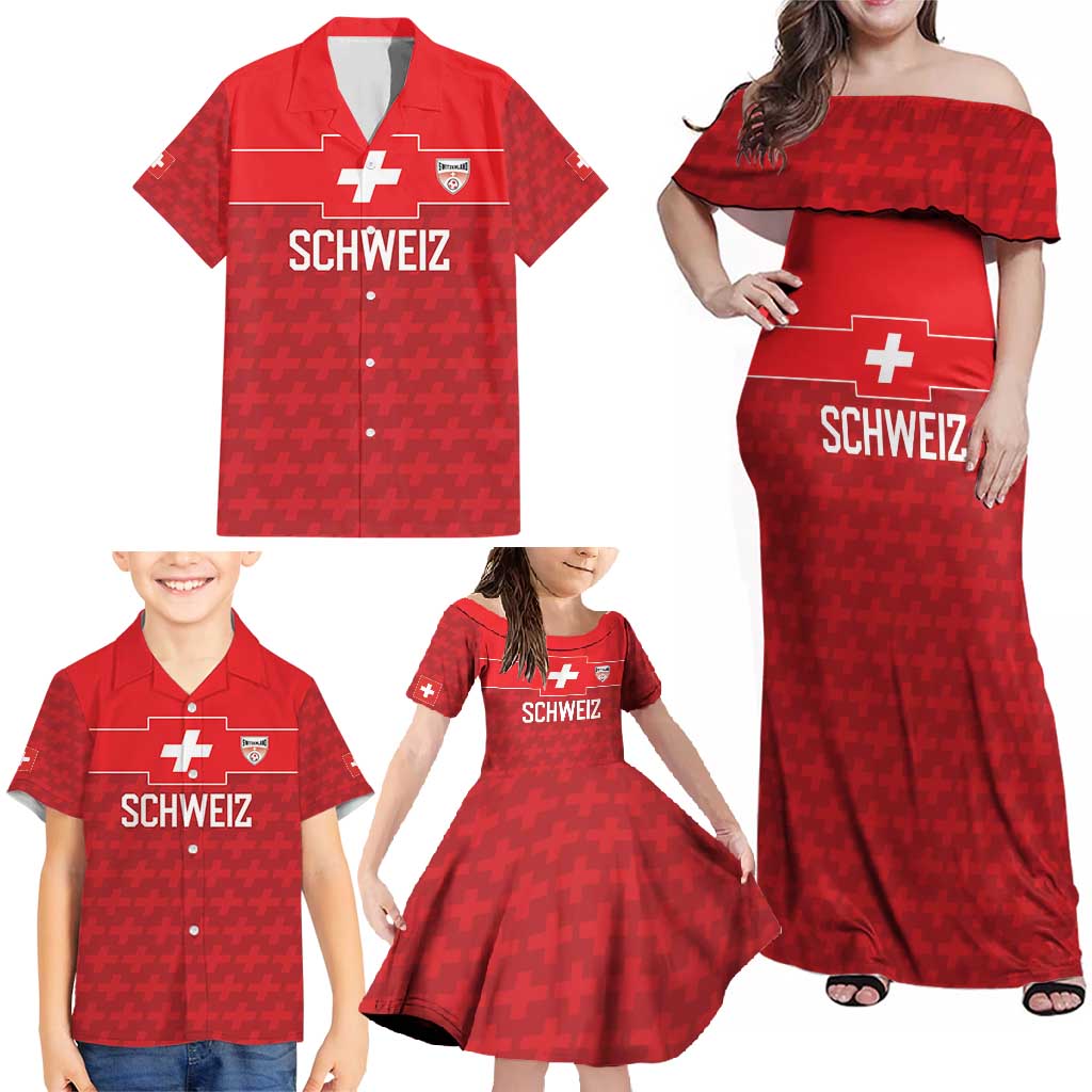 Custom World Football 2026 Switzerland Family Matching Off Shoulder Maxi Dress and Hawaiian Shirt Schweiz Hopp Schwiiz - Wonder Print Shop