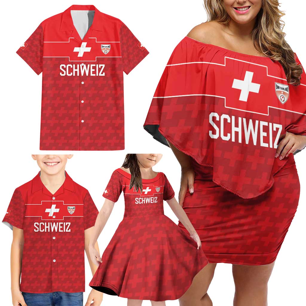 Custom World Football 2026 Switzerland Family Matching Off Shoulder Short Dress and Hawaiian Shirt Schweiz Hopp Schwiiz - Wonder Print Shop
