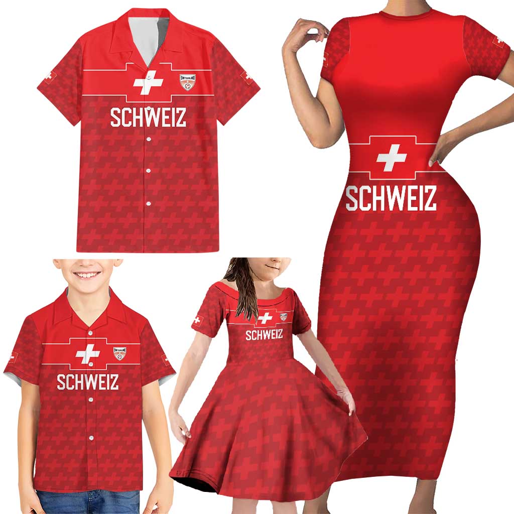 Custom World Football 2026 Switzerland Family Matching Short Sleeve Bodycon Dress and Hawaiian Shirt Schweiz Hopp Schwiiz - Wonder Print Shop