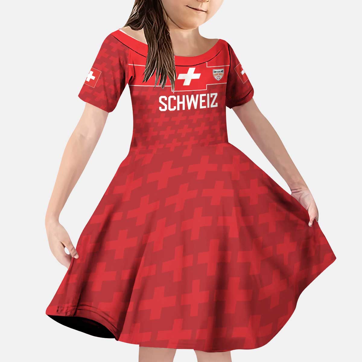 Custom World Football 2026 Switzerland Kid Short Sleeve Dress Schweiz Hopp Schwiiz - Wonder Print Shop