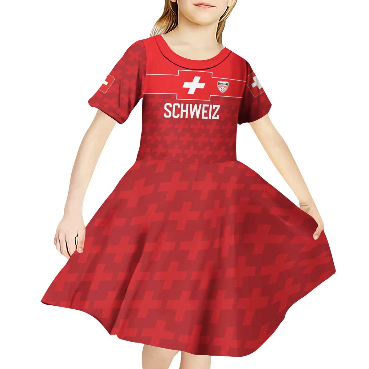 Custom World Football 2026 Switzerland Kid Short Sleeve Dress Schweiz Hopp Schwiiz - Wonder Print Shop