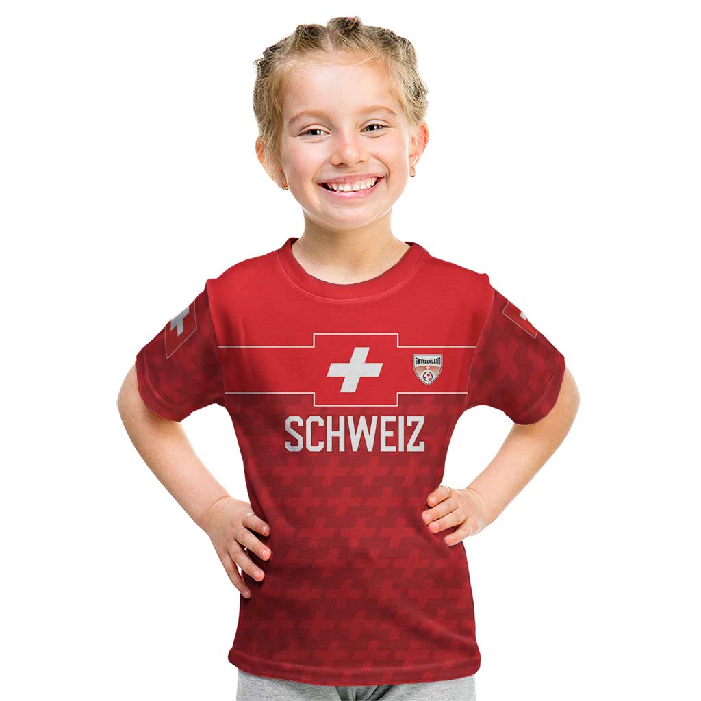 Custom World Football 2026 Switzerland Kid T Shirt Schweiz Hopp Schwiiz - Wonder Print Shop