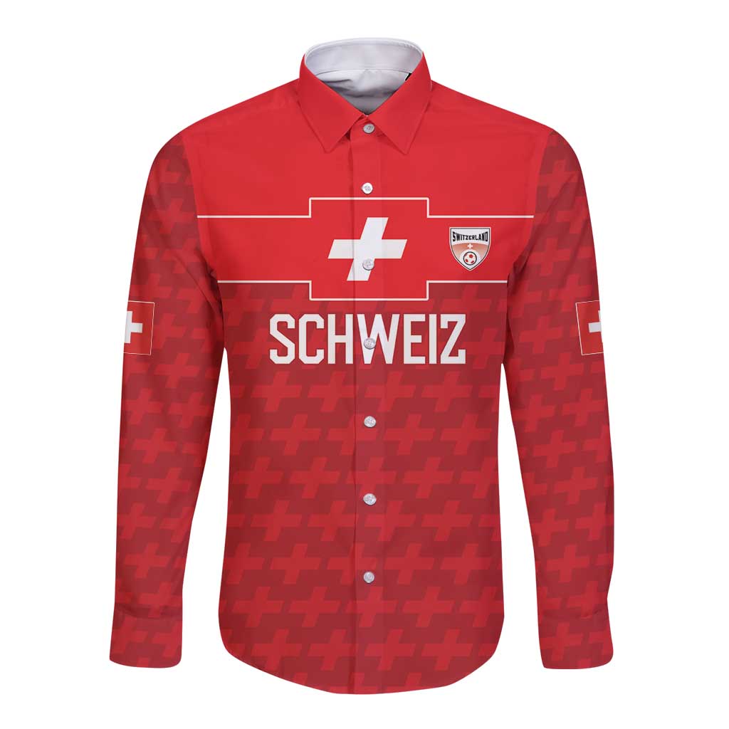 Custom World Football 2026 Switzerland Long Sleeve Button Shirt Schweiz Hopp Schwiiz - Wonder Print Shop