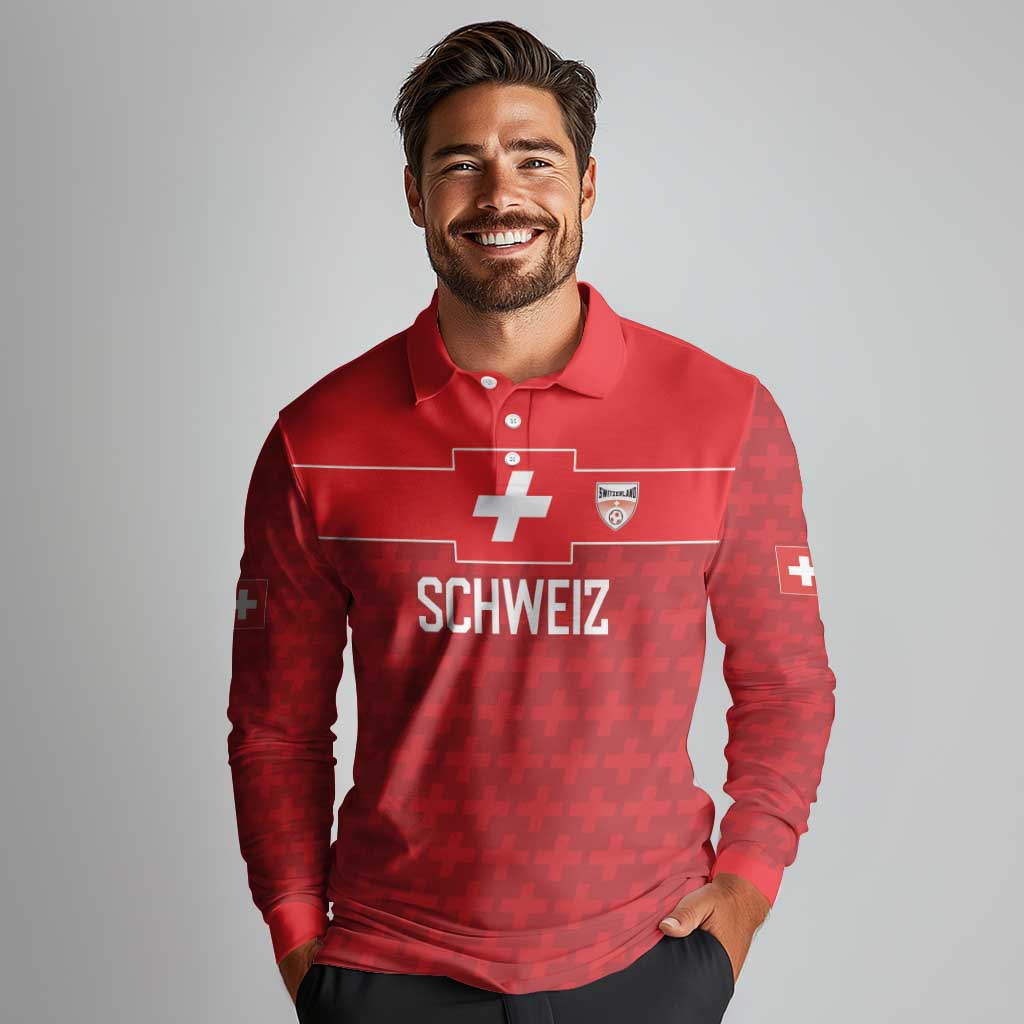 Custom World Football 2026 Switzerland Long Sleeve Polo Shirt Schweiz Hopp Schwiiz - Wonder Print Shop