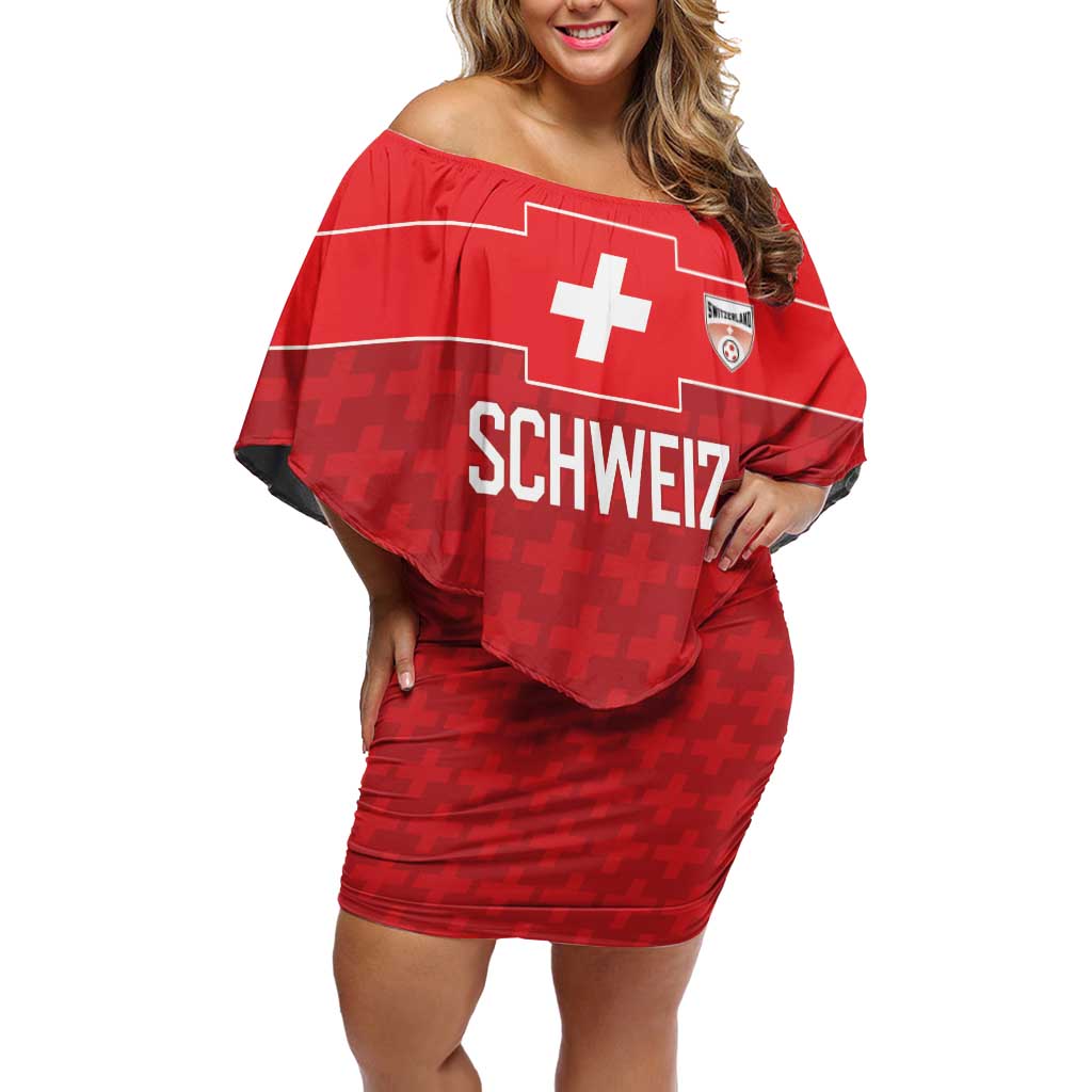 Custom World Football 2026 Switzerland Off Shoulder Short Dress Schweiz Hopp Schwiiz - Wonder Print Shop