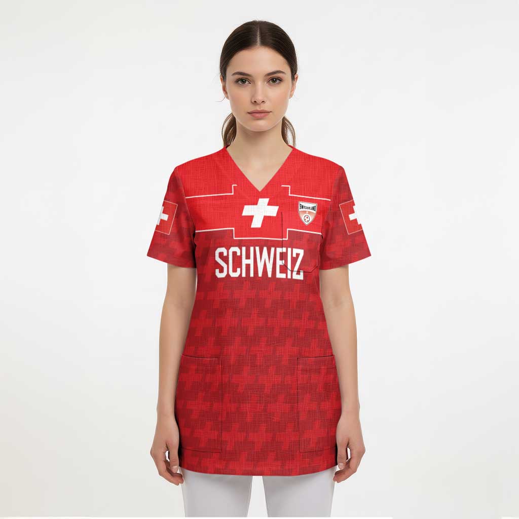 Custom World Football 2026 Switzerland Scrub Top Schweiz Hopp Schwiiz - Wonder Print Shop
