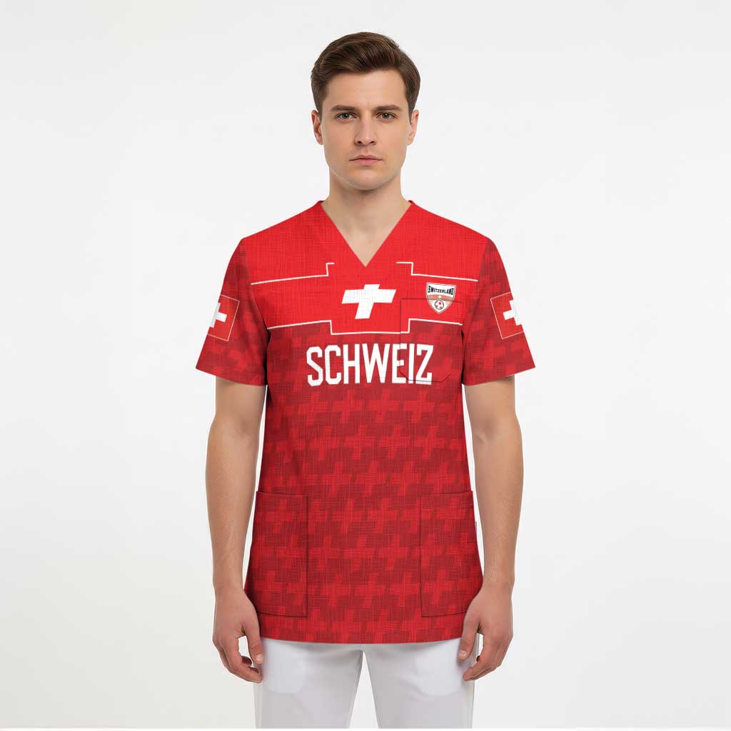 Custom World Football 2026 Switzerland Scrub Top Schweiz Hopp Schwiiz - Wonder Print Shop