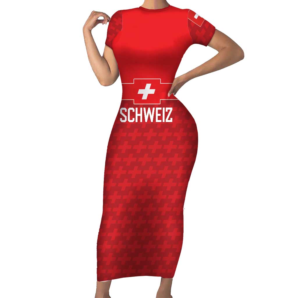 Custom World Football 2026 Switzerland Short Sleeve Bodycon Dress Schweiz Hopp Schwiiz - Wonder Print Shop