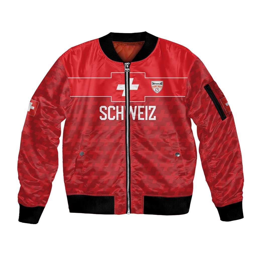 Custom World Football 2026 Switzerland Sleeve Zip Bomber Jacket Schweiz Hopp Schwiiz - Wonder Print Shop
