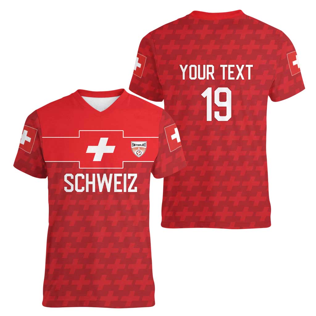 Custom World Football 2026 Switzerland Women V-Neck T-Shirt Schweiz Hopp Schwiiz - Wonder Print Shop