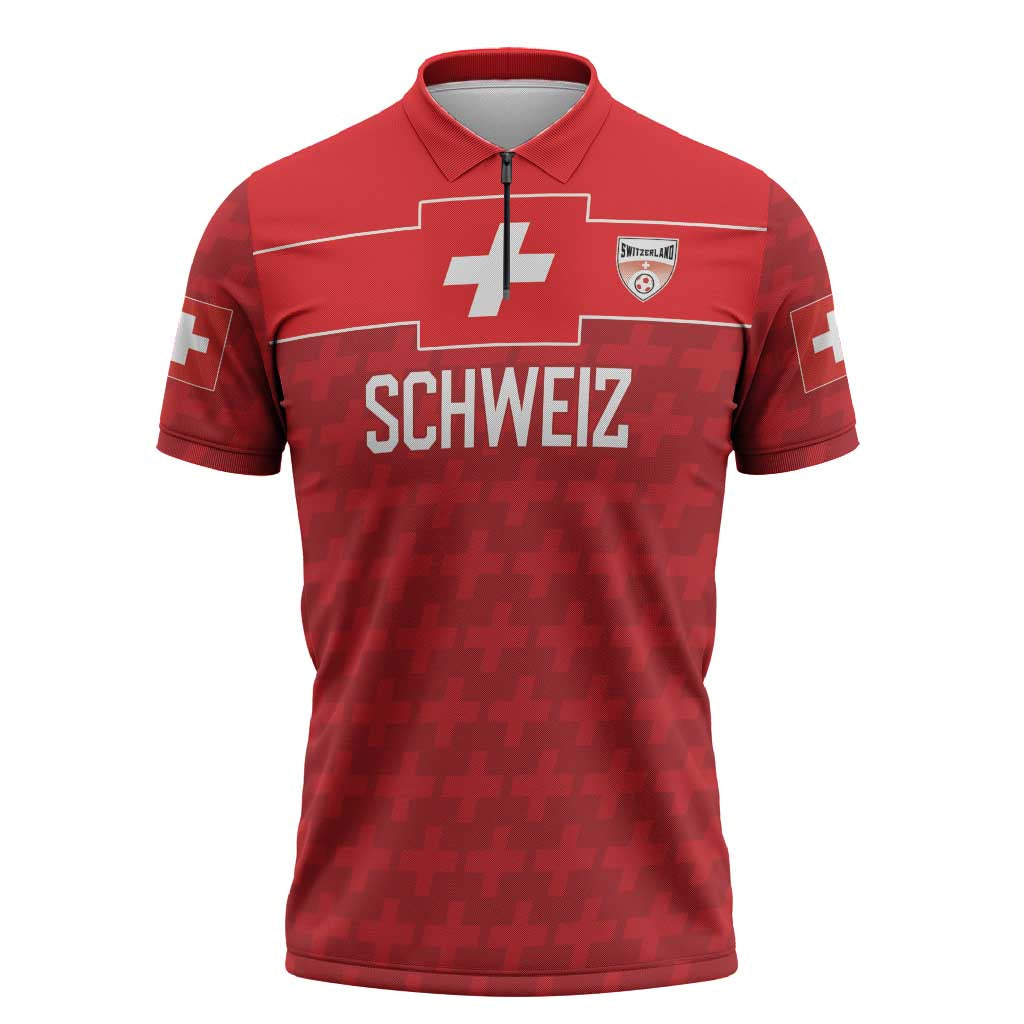 Custom World Football 2026 Switzerland Zipper Polo Shirt Schweiz Hopp Schwiiz - Wonder Print Shop