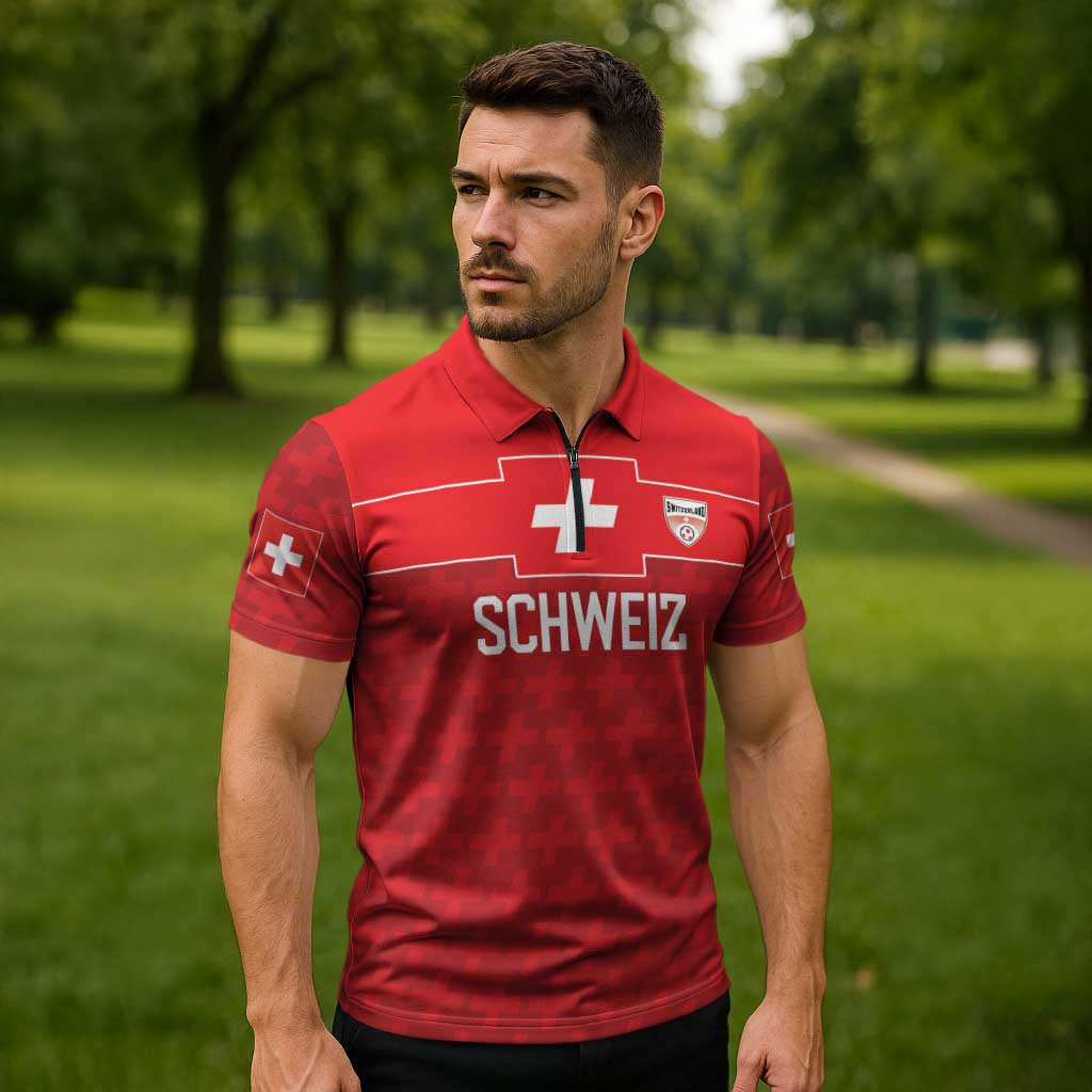 Custom World Football 2026 Switzerland Zipper Polo Shirt Schweiz Hopp Schwiiz - Wonder Print Shop