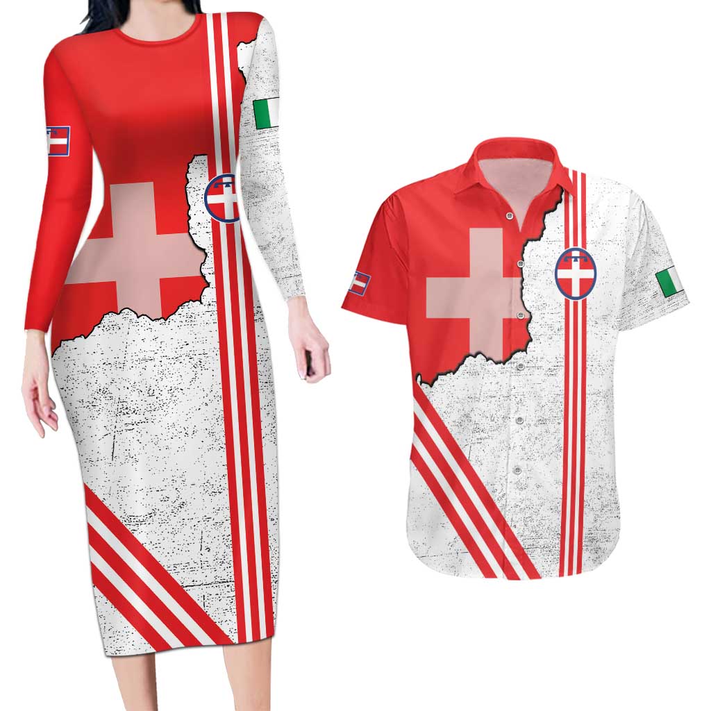 Italy Piedmont Couples Matching Long Sleeve Bodycon Dress and Hawaiian Shirt Map With Flag Style - Wonder Print Shop