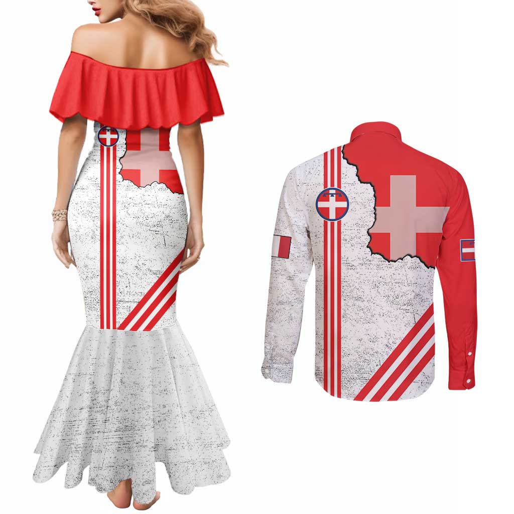 Italy Piedmont Couples Matching Mermaid Dress and Long Sleeve Button Shirt Map With Flag Style - Wonder Print Shop