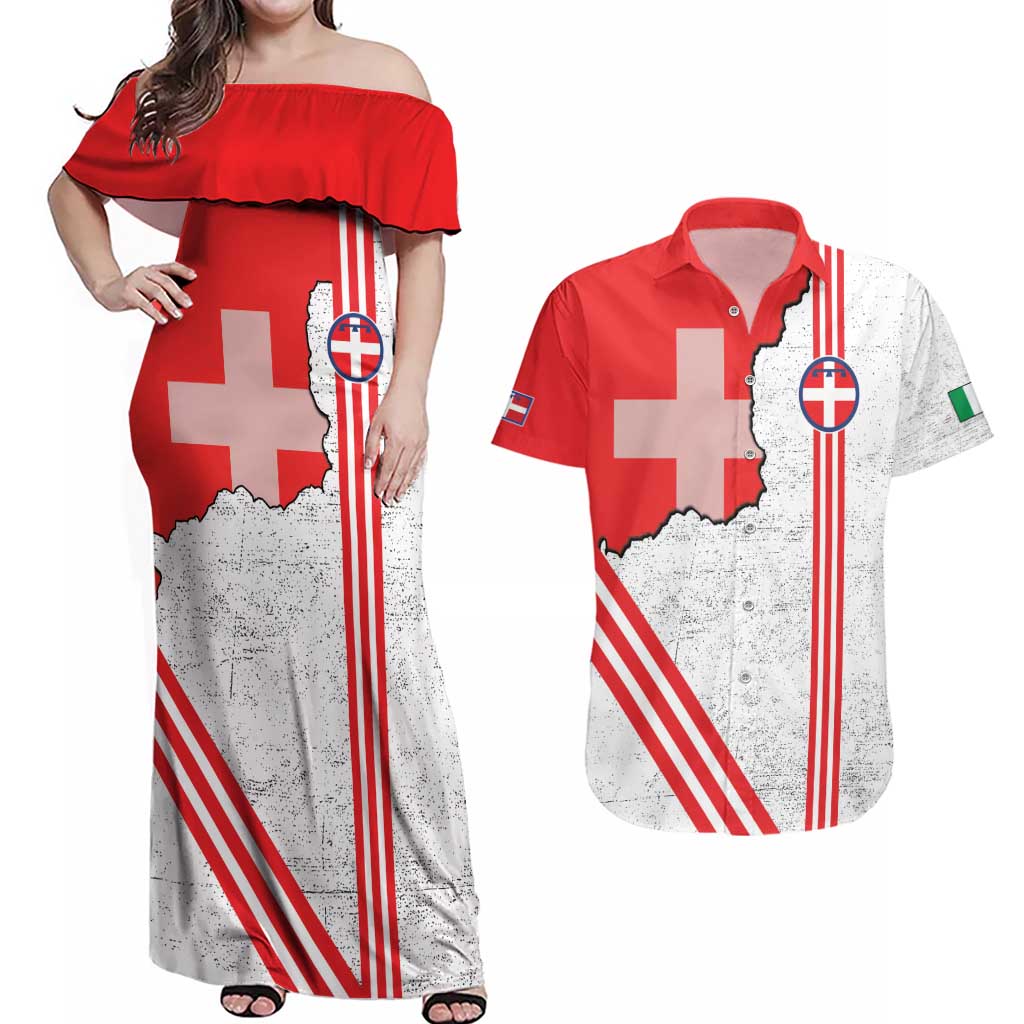 Italy Piedmont Couples Matching Off Shoulder Maxi Dress and Hawaiian Shirt Map With Flag Style - Wonder Print Shop