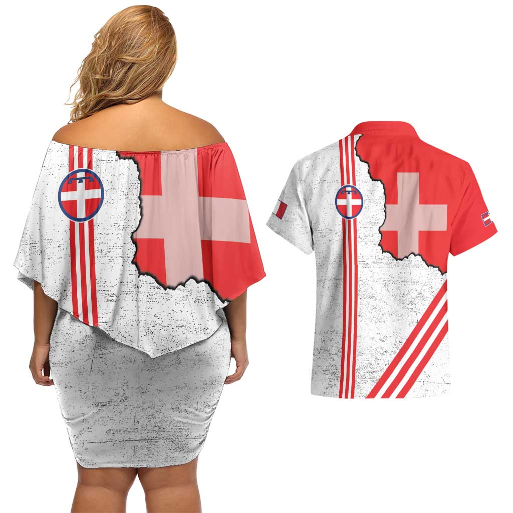 Italy Piedmont Couples Matching Off Shoulder Short Dress and Hawaiian Shirt Map With Flag Style - Wonder Print Shop