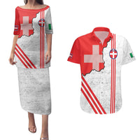 Italy Piedmont Couples Matching Puletasi and Hawaiian Shirt Map With Flag Style - Wonder Print Shop