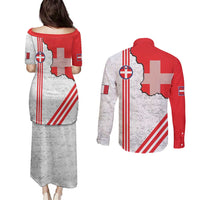 Italy Piedmont Couples Matching Puletasi and Long Sleeve Button Shirt Map With Flag Style - Wonder Print Shop