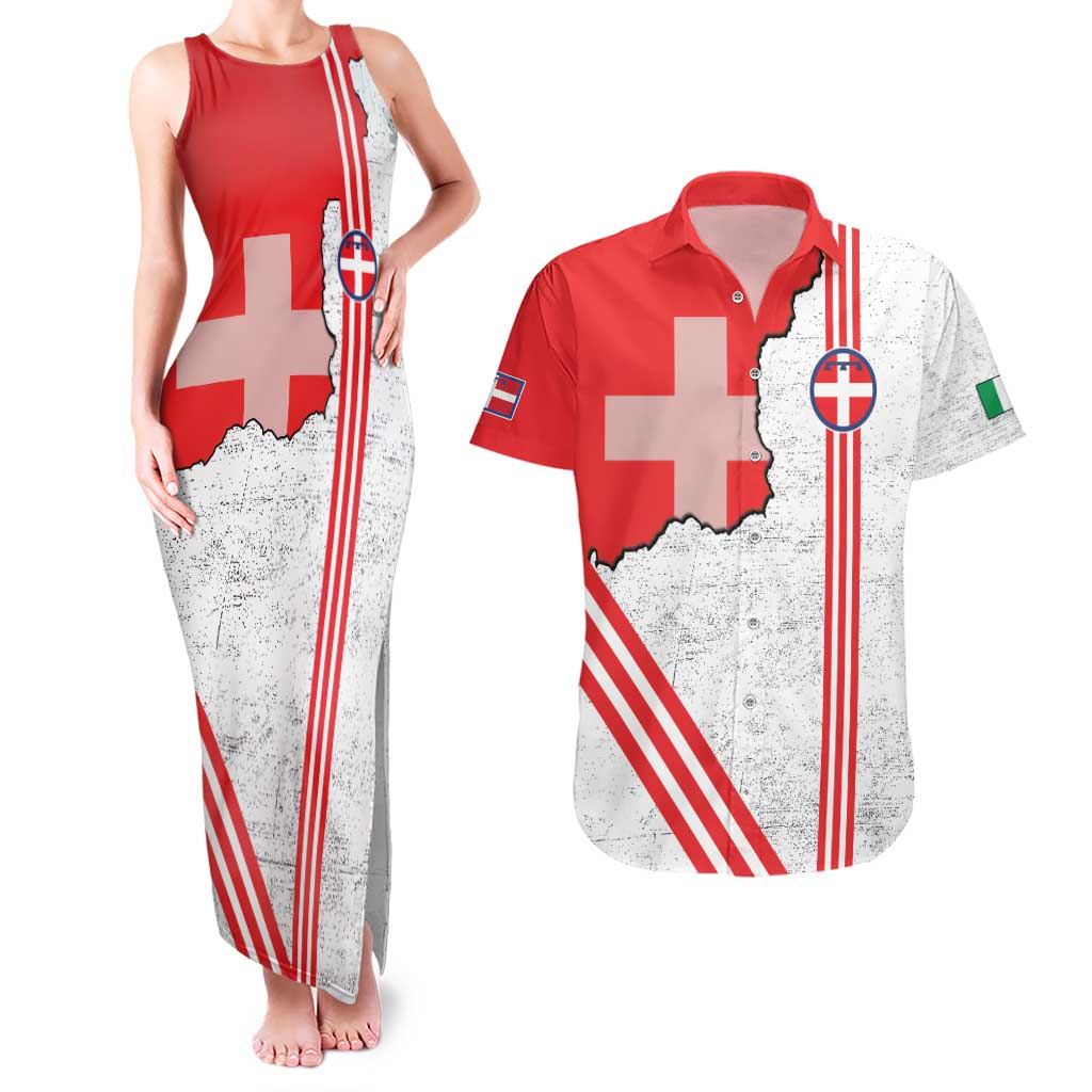Italy Piedmont Couples Matching Tank Maxi Dress and Hawaiian Shirt Map With Flag Style - Wonder Print Shop