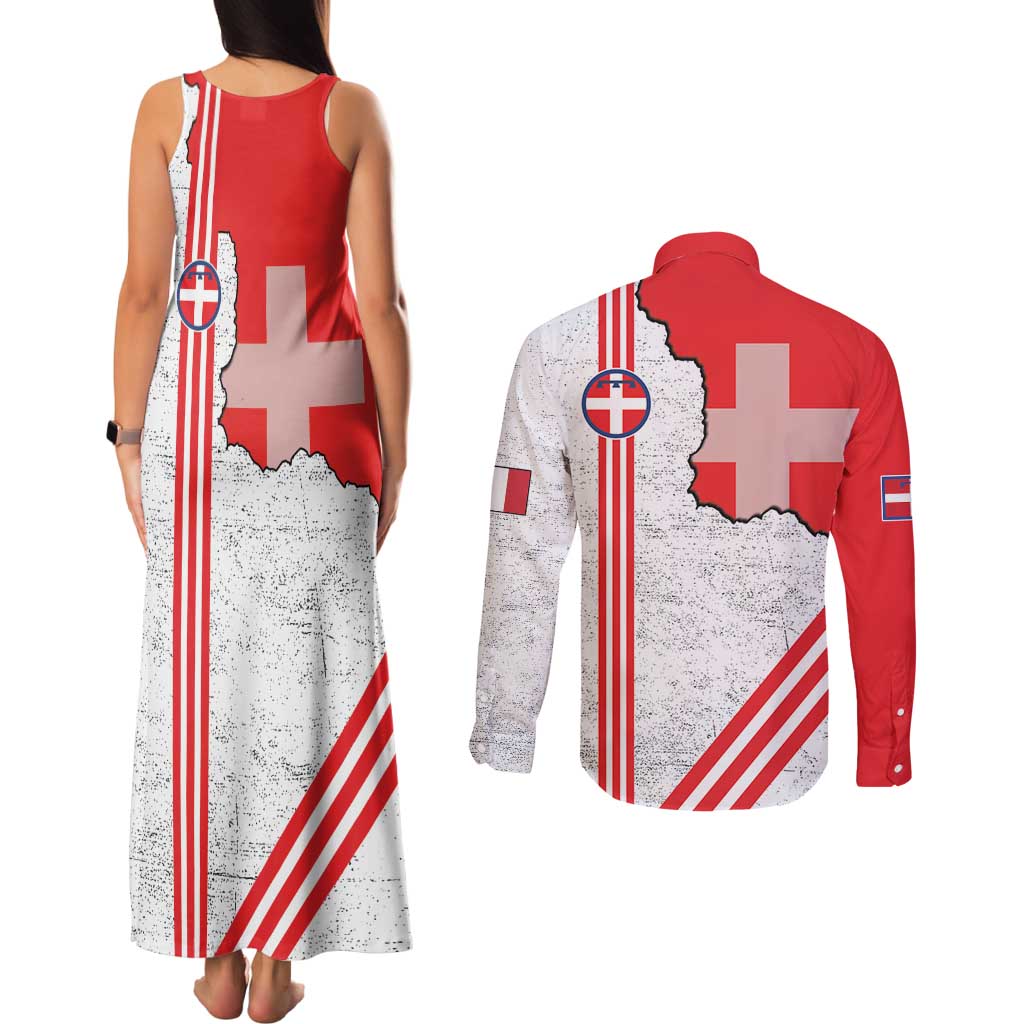 Italy Piedmont Couples Matching Tank Maxi Dress and Long Sleeve Button Shirt Map With Flag Style - Wonder Print Shop