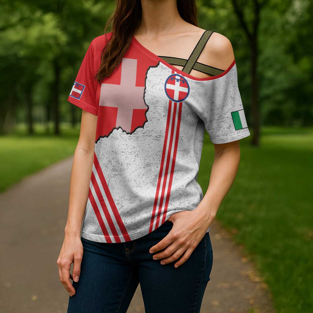 Italy Piedmont Cross Shoulder Shirt Map With Flag Style - Wonder Print Shop