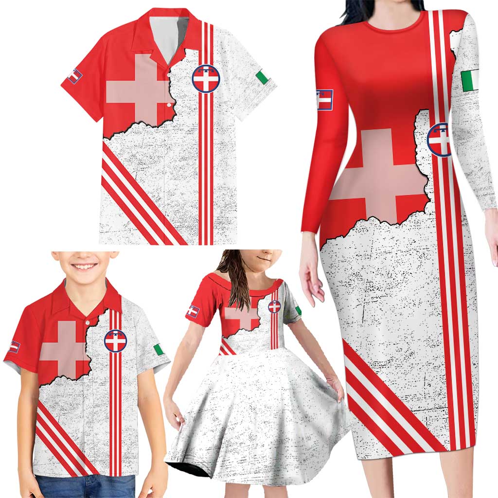 Italy Piedmont Family Matching Long Sleeve Bodycon Dress and Hawaiian Shirt Map With Flag Style - Wonder Print Shop