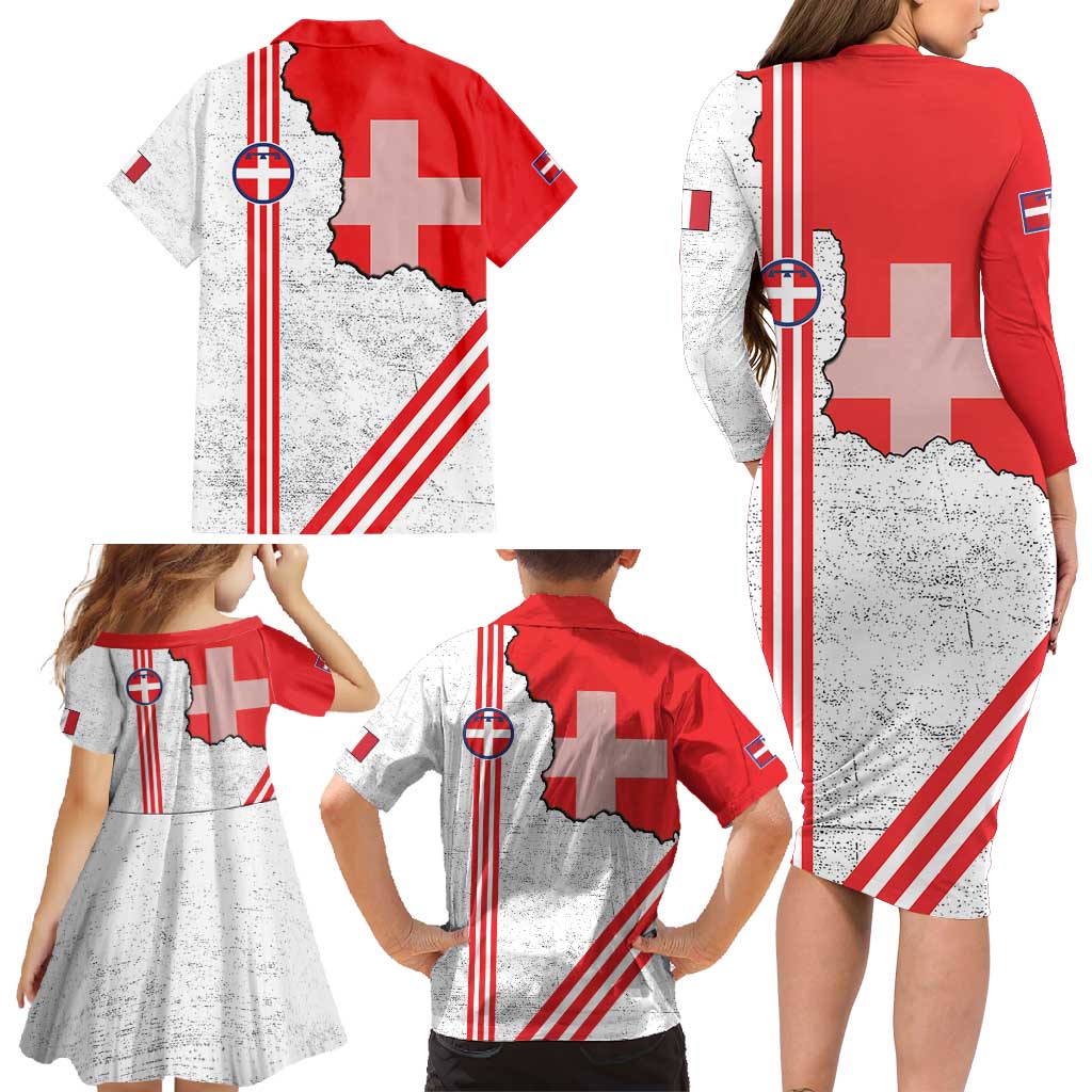 Italy Piedmont Family Matching Long Sleeve Bodycon Dress and Hawaiian Shirt Map With Flag Style - Wonder Print Shop