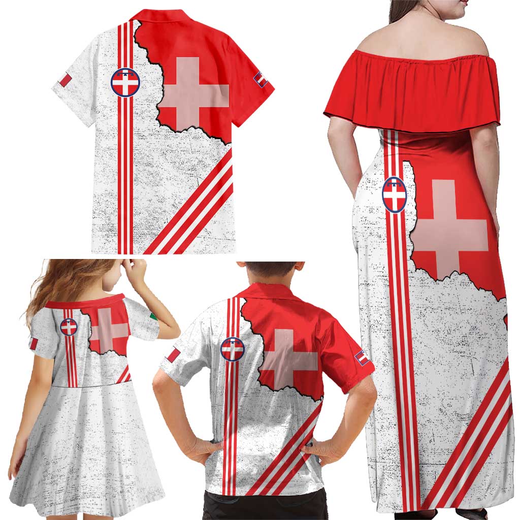 Italy Piedmont Family Matching Off Shoulder Maxi Dress and Hawaiian Shirt Map With Flag Style - Wonder Print Shop