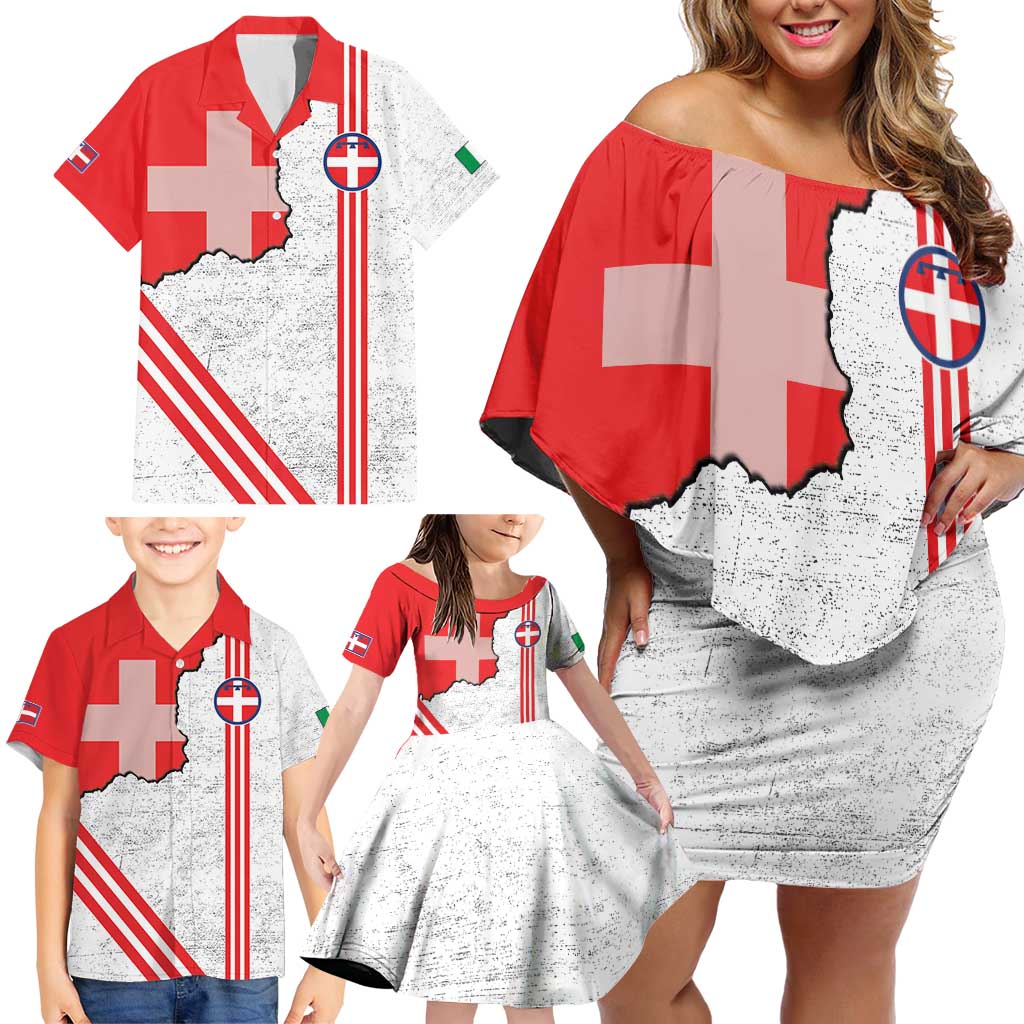 Italy Piedmont Family Matching Off Shoulder Short Dress and Hawaiian Shirt Map With Flag Style - Wonder Print Shop