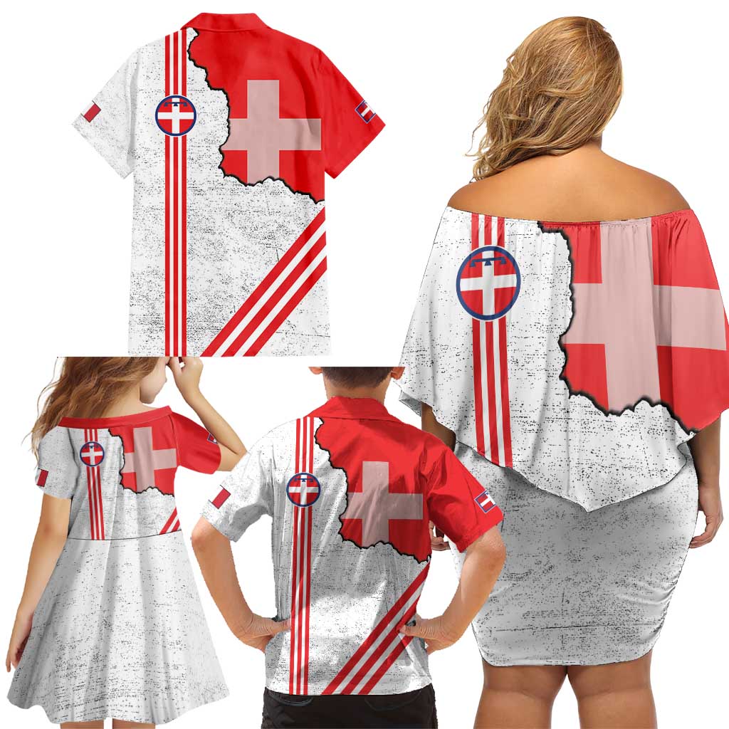 Italy Piedmont Family Matching Off Shoulder Short Dress and Hawaiian Shirt Map With Flag Style - Wonder Print Shop