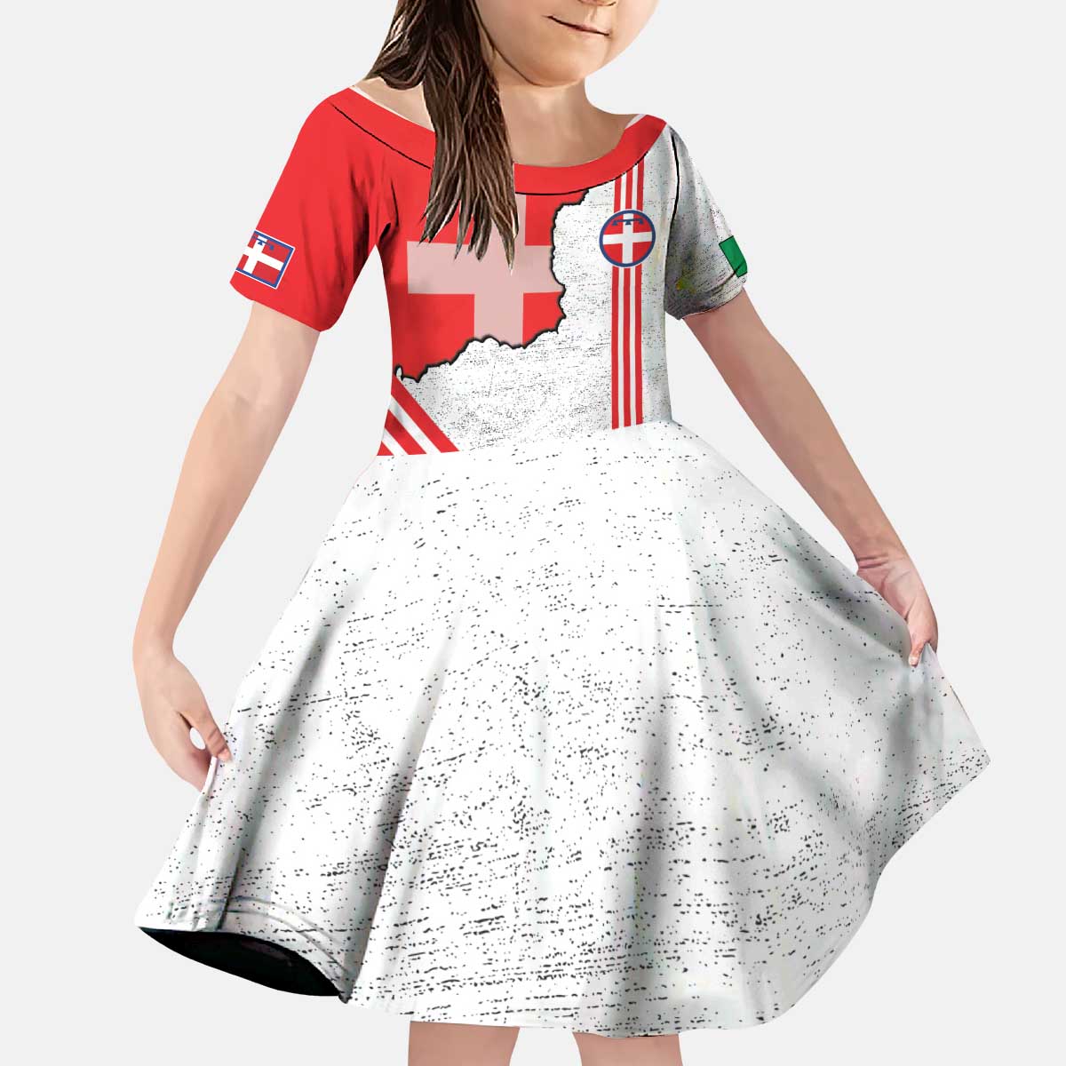 Italy Piedmont Kid Short Sleeve Dress Map With Flag Style - Wonder Print Shop