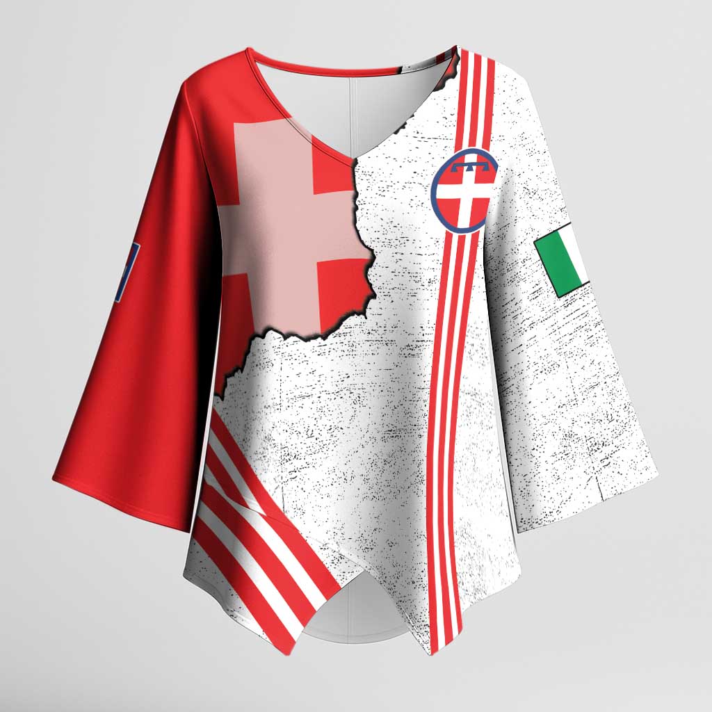 Italy Piedmont Kimono Sleeve Blouse Map With Flag Style - Wonder Print Shop