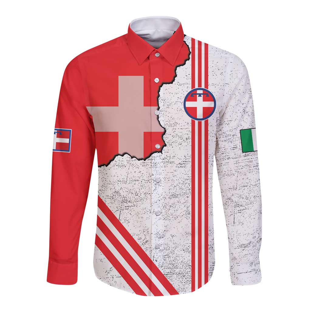 Italy Piedmont Long Sleeve Button Shirt Map With Flag Style - Wonder Print Shop
