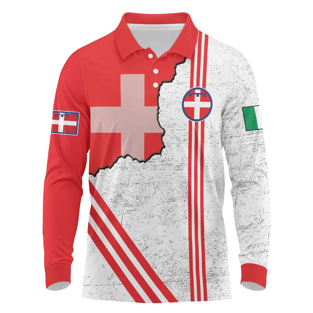 Italy Piedmont Long Sleeve Polo Shirt Map With Flag Style - Wonder Print Shop