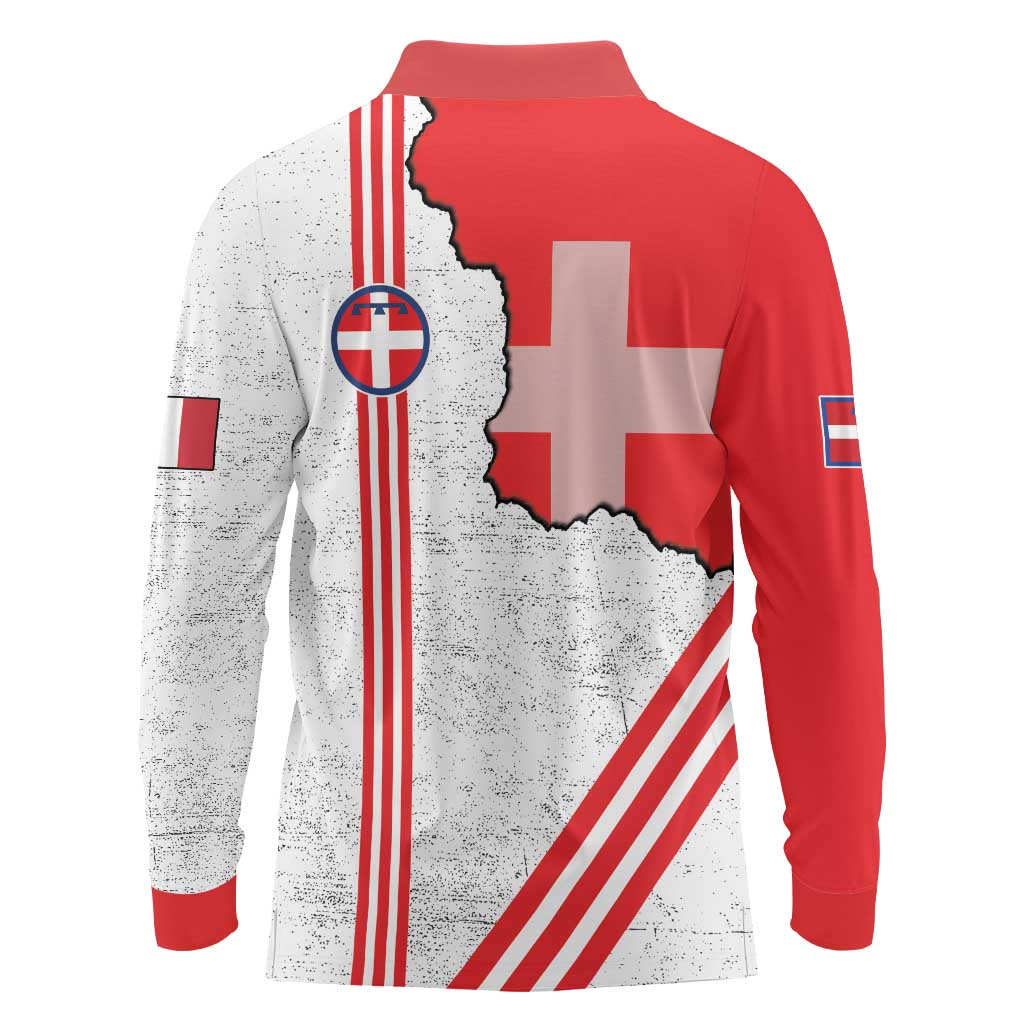 Italy Piedmont Long Sleeve Polo Shirt Map With Flag Style - Wonder Print Shop