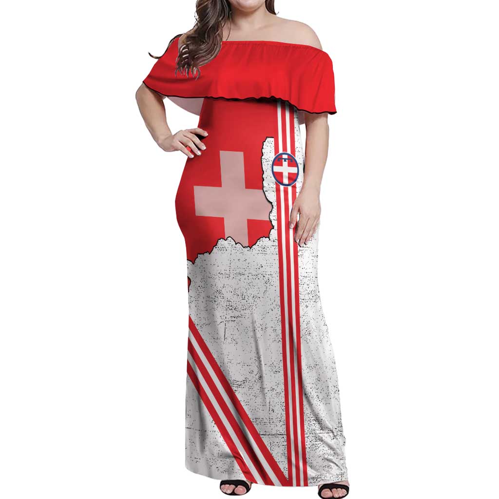 Italy Piedmont Off Shoulder Maxi Dress Map With Flag Style - Wonder Print Shop