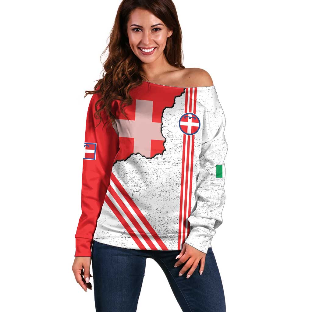 Italy Piedmont Off Shoulder Sweater Map With Flag Style - Wonder Print Shop