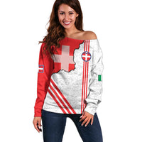 Italy Piedmont Off Shoulder Sweater Map With Flag Style - Wonder Print Shop
