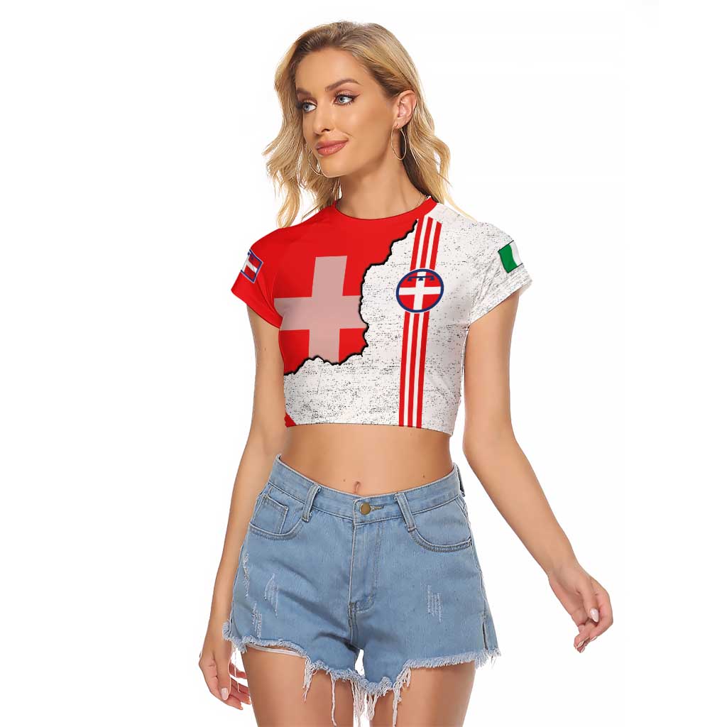 Italy Piedmont Raglan Cropped T Shirt Map With Flag Style - Wonder Print Shop