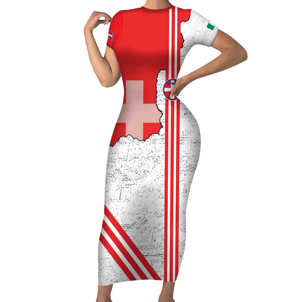 Italy Piedmont Short Sleeve Bodycon Dress Map With Flag Style - Wonder Print Shop