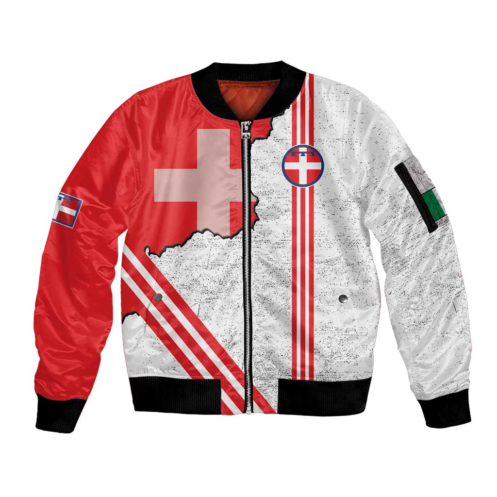 Italy Piedmont Sleeve Zip Bomber Jacket Map With Flag Style - Wonder Print Shop
