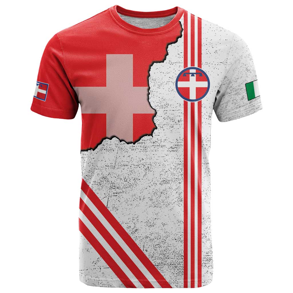 Italy Piedmont T Shirt Map With Flag Style - Wonder Print Shop